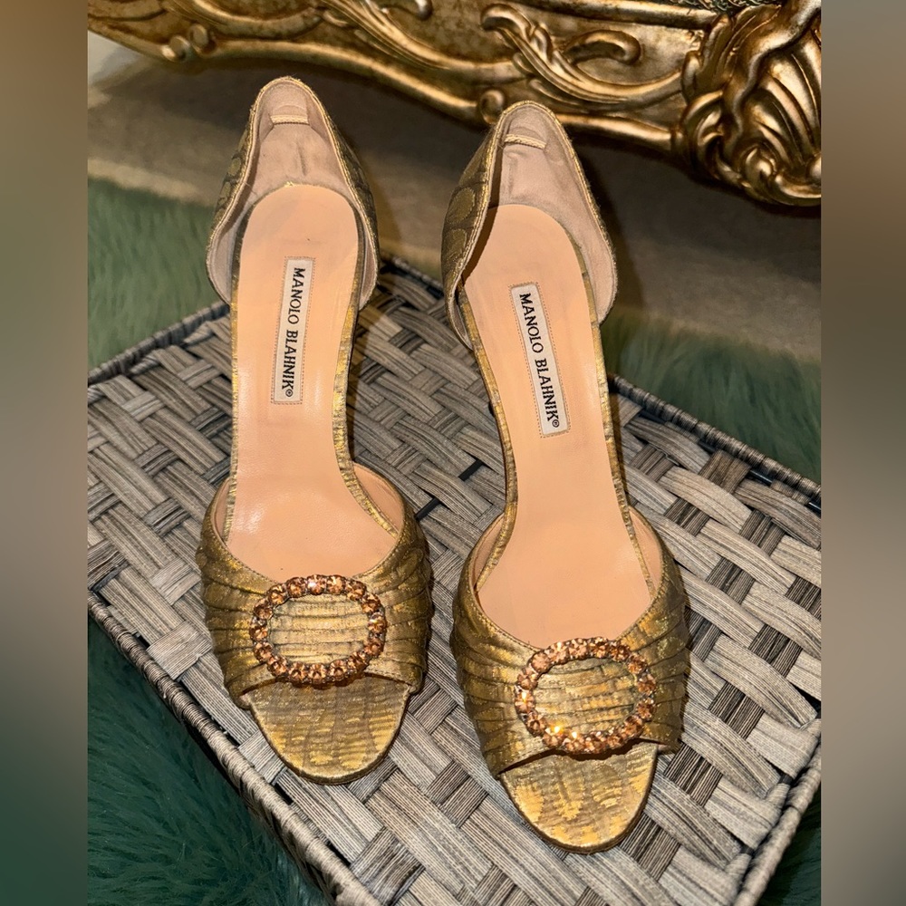 Manolo Blahnik gold heels